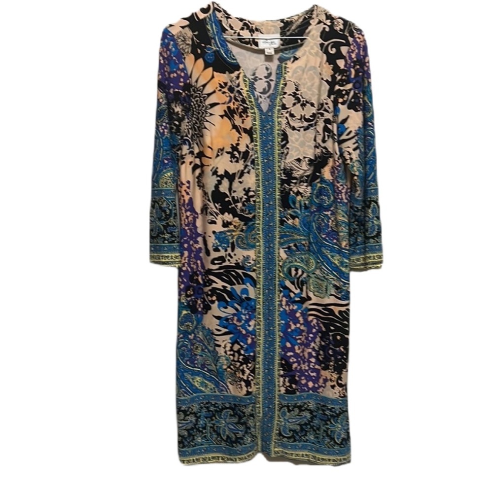 Women’s BEIGE BY ECI, V-Neck, Kimono Sleeves, MIDI Dress, Multi Colors, Size 6 - Picture 1 of 5